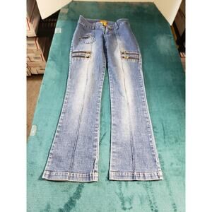 VINTAGE Miskeen Jeans Size 26 Womens Blue Stretch Pants Denim Mid Rise Flared